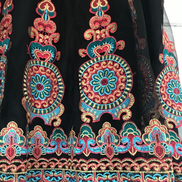 Colorful Embroidered Midi Skirt Sz L - Picture 3 of 4